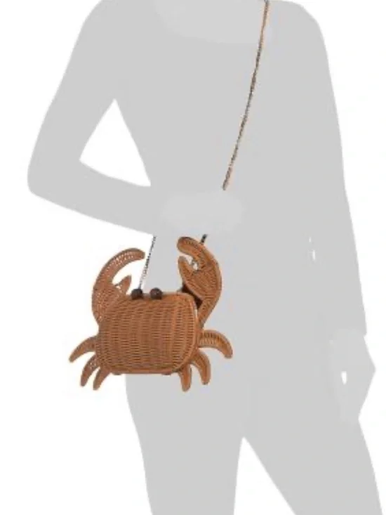 NWT TOMMY BAHAMA TAN BROWN WOVEN WICKER CRAB PURSE CLUTCH CROSSBODY BAG NWT - Picture 4 of 4